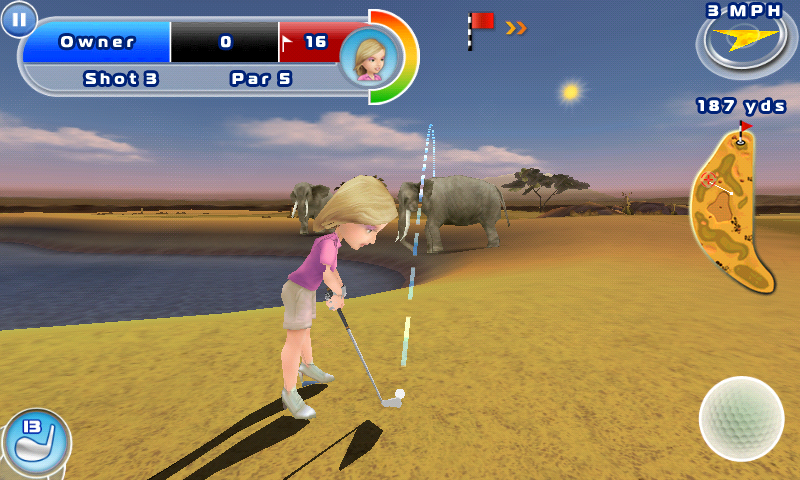 Let's Golf! 2 (Android) screenshot: Trying to lob an elephant