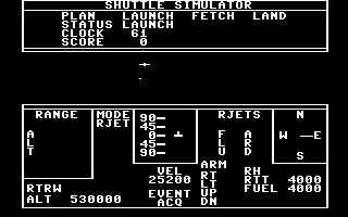 Shuttle Simulator (Commodore 64) screenshot: Hunting the satellite