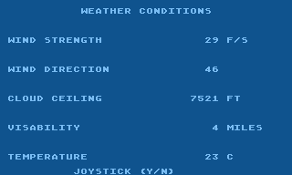 Shuttle Simulator (Atari 8-bit) screenshot: Weather forecast