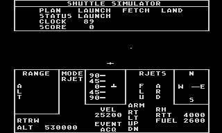 Shuttle Simulator (Atari 8-bit) screenshot: Hunting down the satellite