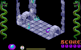 Airball (Amiga) screenshot: Ice can pose a popping danger.
