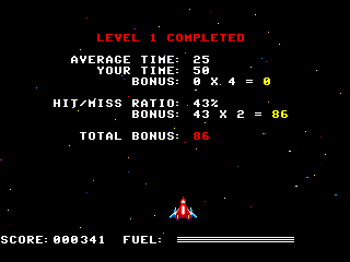 Zenix (TRS-80 CoCo) screenshot: Level completed