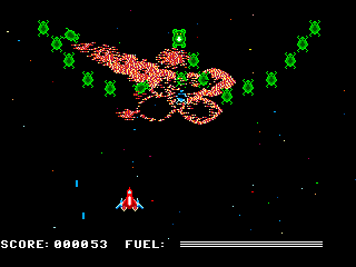 Zenix (TRS-80 CoCo) screenshot: The graphics are unusually effectful for an 8-bit game