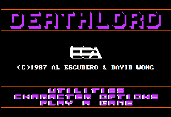 Deathlord (Apple II) screenshot: Disk Menu