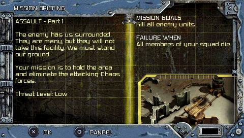 Warhammer 40,000: Squad Command (PSP) screenshot: Mission briefing