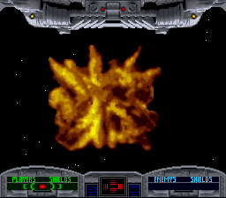 War 3010: The Revolution (SNES) screenshot: Destroyed an enemy ship.