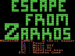 Escape from Zarcos (Memotech MTX) screenshot: Title screen