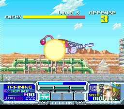 Metal Combat: Falcon's Revenge (SNES) screenshot: Shooting it with a charged up shot