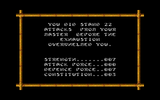 Chambers of Shaolin (Atari ST) screenshot: Test results