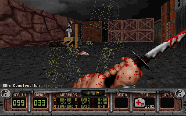 Shadow Warrior (DOS) screenshot: Viewing the automap (overlaid)