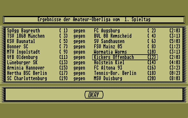 Bundesliga Manager (Atari ST) screenshot: The results are in