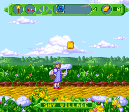 The Wizard of Oz (SNES) screenshot: Starting out in the Shy Village.