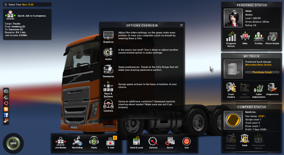 Euro Truck Simulator 2 (Windows) screenshot: Options.