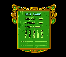 The Wizard of Oz (SNES) screenshot: Main menu