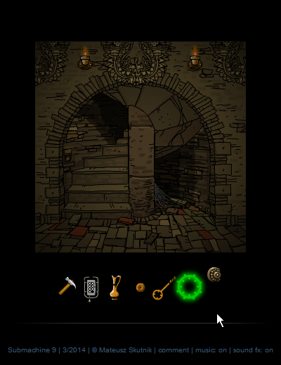 Submachine 9: The Temple (Browser) screenshot: A stairwell has led us down, but it's not yet the deepest level of the temple.