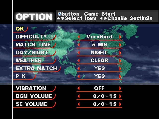 Super Shot Soccer (PlayStation) screenshot: Option (Super Shot Soccer)