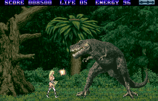 Entity (Amiga) screenshot: ... and huge dinosaurs.