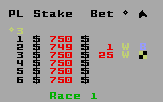 Horse Racing (Intellivision) screenshot: Placing some bets.