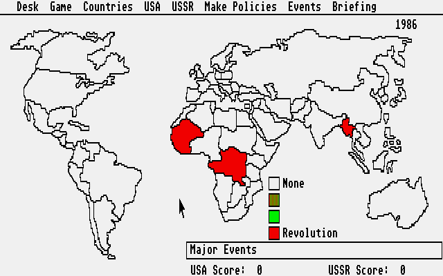 Balance of Power (Atari ST) screenshot: The state of the world in 1986