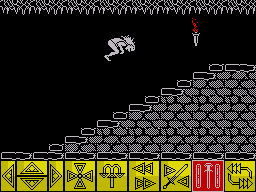 Barbarian (ZX Spectrum) screenshot: Your character is quite athletic and can perform back and forward flips to help him get out of harms way