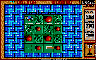 Bombuzal (Atari ST) screenshot: 2D view of a level