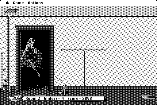 Glider (Macintosh) screenshot: Getting results for room 1 (v. 3.12)