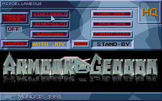 Armour-Geddon (Atari ST) screenshot: Main menu