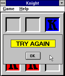Brain Games For Windows (Windows 3.x) screenshot: Of course, I couldn't figure out how to beat the puzzle in 14 moves so I lost.