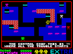 Pi-In'Ere (ZX Spectrum) screenshot: Level 1: Crushed by an edition.<br> - Let's release that thing over there...