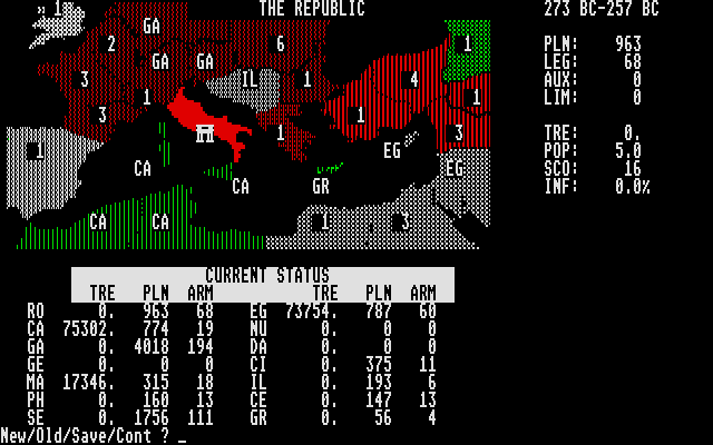 Annals of Rome (Atari ST) screenshot: The situation at the start of the game
