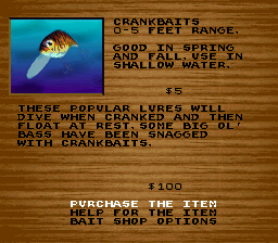 Bass Masters Classic: Pro Edition (SNES) screenshot: Buying bait.