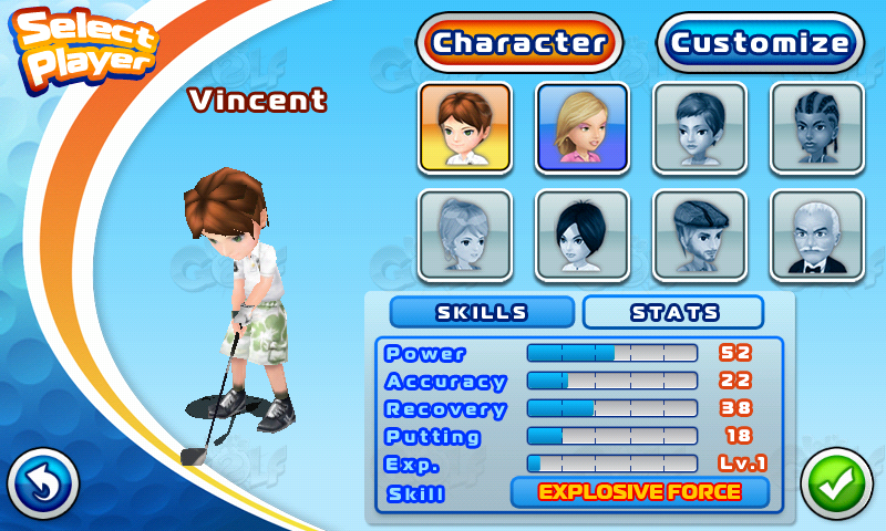 Let's Golf! 2 (Android) screenshot: Character selection