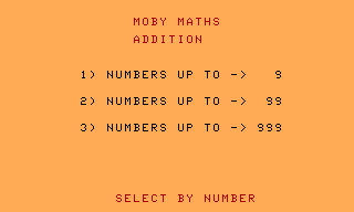 Moby Maths (TRS-80 CoCo) screenshot: Difficulty