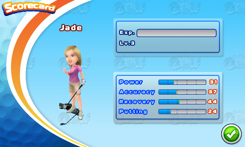 Let's Golf! 2 (Android) screenshot: Character being levelled up