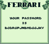 Ferrari Grand Prix Challenge (Game Boy) screenshot: Your password.