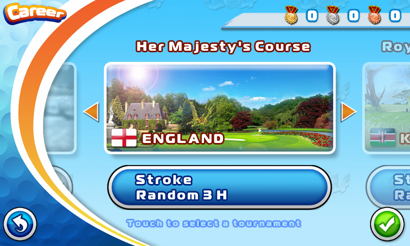 Let's Golf! 2 (Android) screenshot: Career mode menu