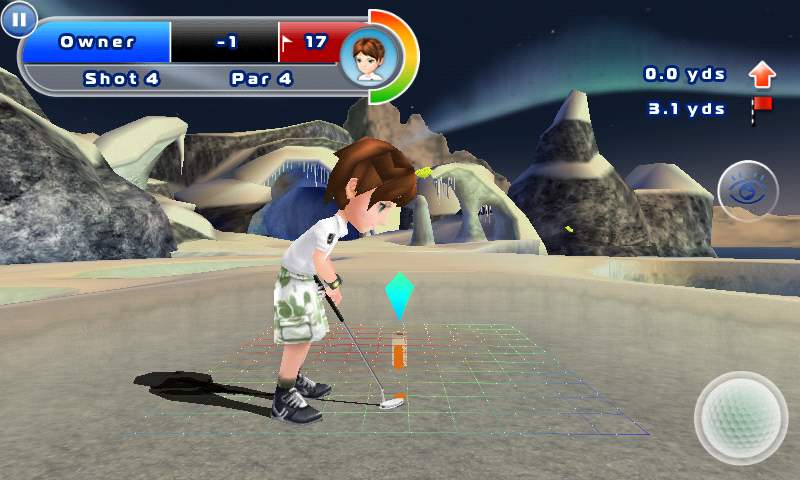 Let's Golf! 2 (Android) screenshot: The boy is clearly not dressed for the climate