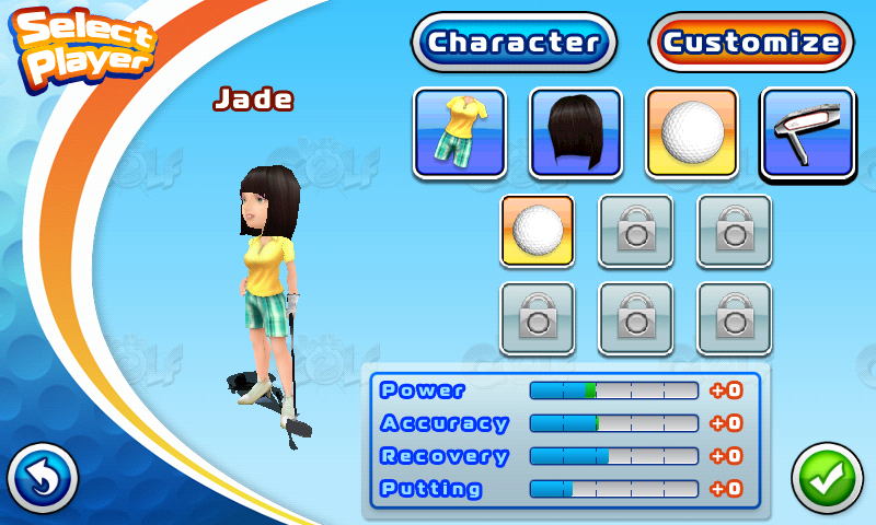 Let's Golf! 2 (Android) screenshot: Character customization