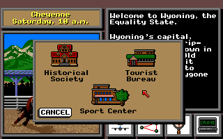Where in the U.S.A. Is Carmen Sandiego? (Amiga) screenshot: Where to you go in town?