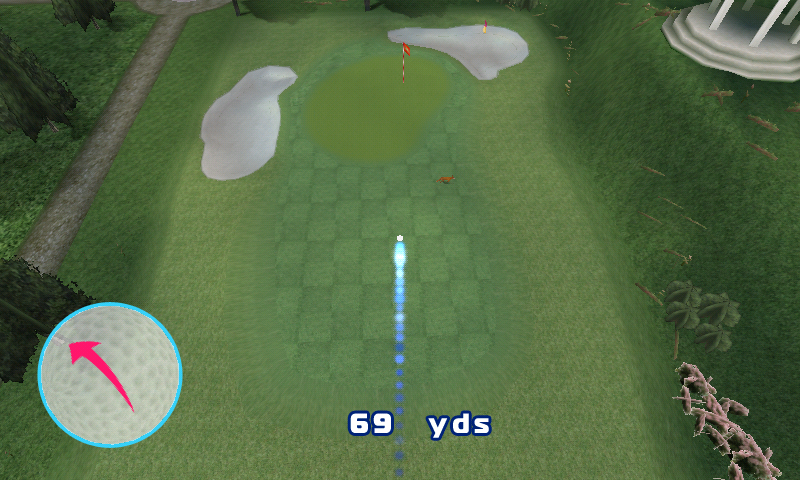 Let's Golf! 2 (Android) screenshot: Trying to spin the ball while in the air