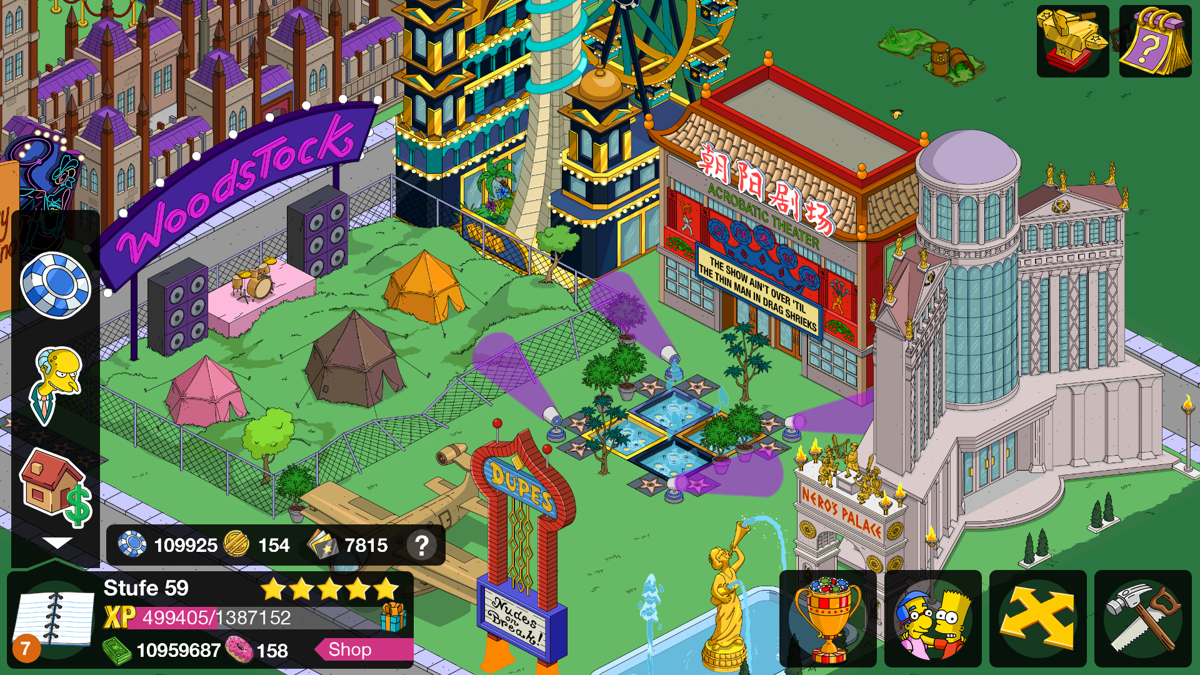 The Simpsons: Tapped Out (Android) screenshot: Casino Quest buildings and rewards 2 of 2