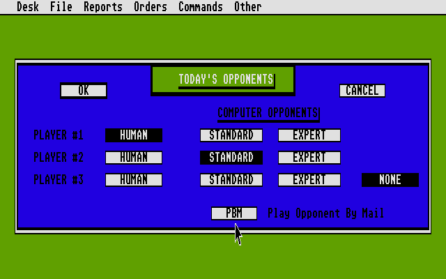 Empire: Wargame of the Century (Atari ST) screenshot: Choosing number of players