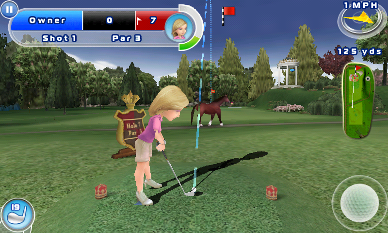 Let's Golf! 2 (Android) screenshot: Horses don't care about safety regulations