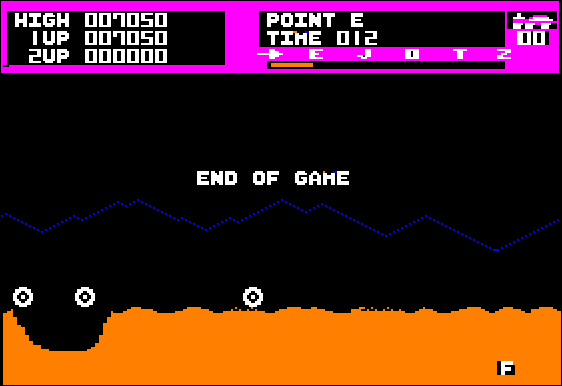 Moon Patrol (Apple II) screenshot: Game Over