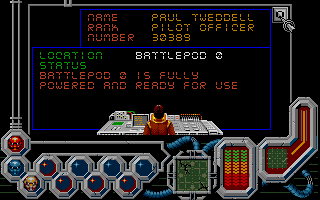 Wreckers (Atari ST) screenshot: Battlepod 0 is ready for use