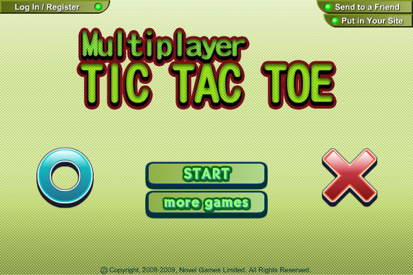 Multiplayer Tic Tac Toe (Browser) screenshot: Start menu