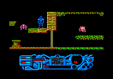 Rad Warrior (Amstrad CPC) screenshot: I got the armor but it can't move, for some reason.