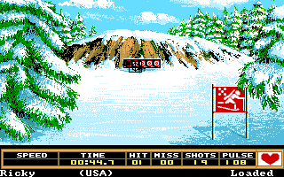 Winter Games (Amiga) screenshot: Biathalon - Target shooting.