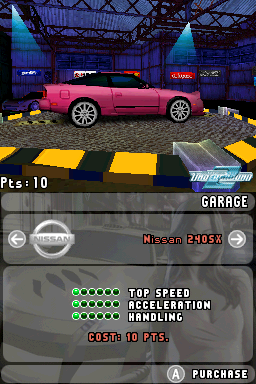 Need for Speed: Underground 2 (Nintendo DS) screenshot: Garage: selecting the first vehicle...