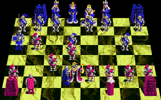 Battle Chess (Amiga) screenshot: King takes a knight... Watch out knight, he's got a bomb!